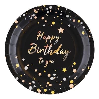 Feestbazaar Feestbordjes Happy Birthday To You Zwart (8st)