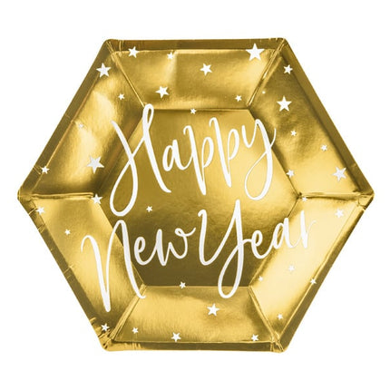 Feestbazaar Feestbordjes Happy New Year Goud - 6 Stuks