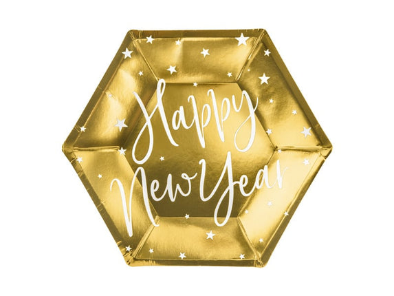 Feestbazaar Feestbordjes Happy New Year Goud - 6 Stuks