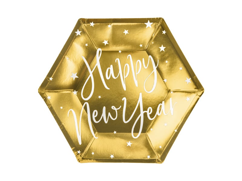 Feestbazaar Feestbordjes Happy New Year Goud - 6 Stuks