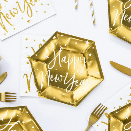 Feestbazaar Feestbordjes Happy New Year Goud - 6 Stuks