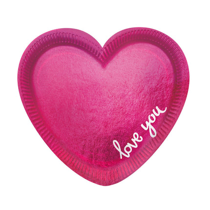 Feestbazaar Feestbordjes 'Love You' Roze (6st)