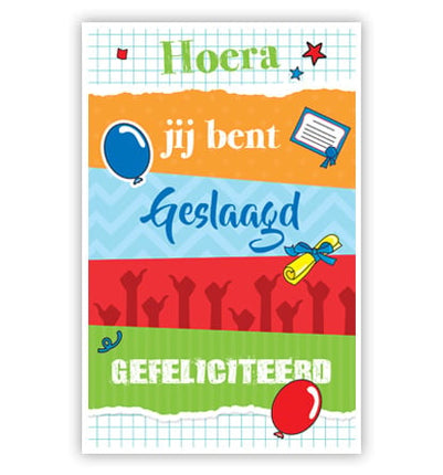Feestbazaar Feestelijke wenskaart 'Hoera jij bent geslaagd, gefeliciteerd'