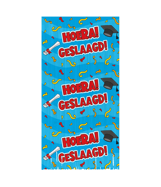 Feestbazaar Feestgordijn Hoera Geslaagd Cartoon Blauw