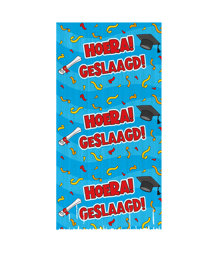 Feestbazaar Feestgordijn Hoera Geslaagd Cartoon Blauw
