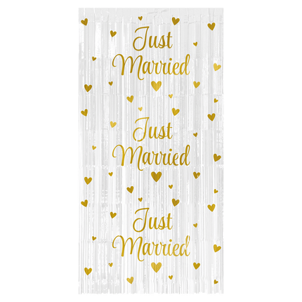 Feestbazaar Feestgordijn Just Married Wit/Goud