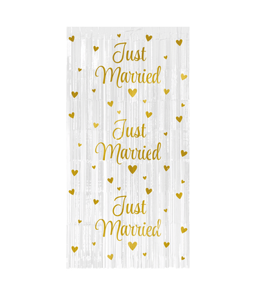 Feestbazaar Feestgordijn Just Married Wit/Goud