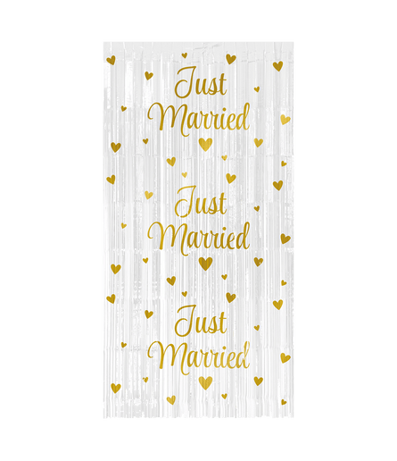 Feestbazaar Feestgordijn Just Married Wit/Goud