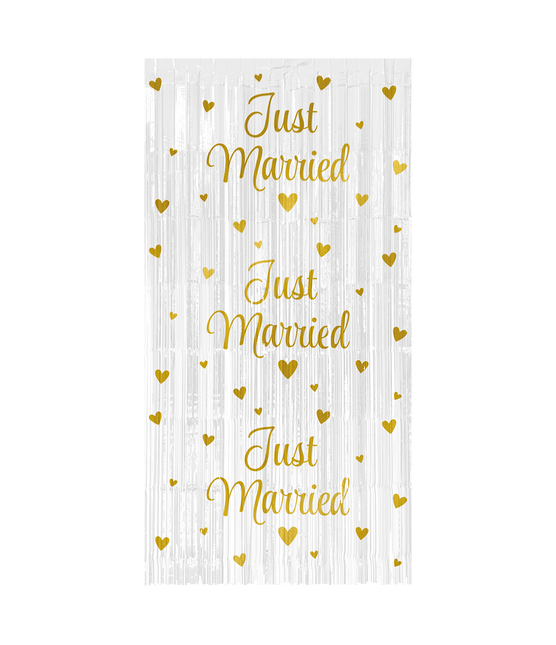 Feestbazaar Feestgordijn Just Married Wit/Goud