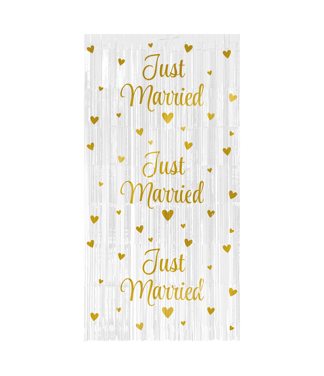 Feestbazaar Feestgordijn Just Married Wit/Goud
