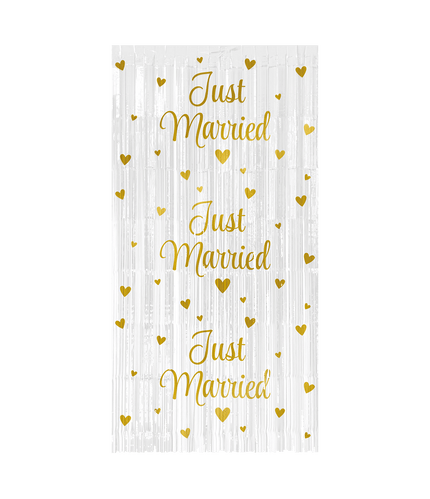Feestbazaar Feestgordijn Just Married Wit/Goud