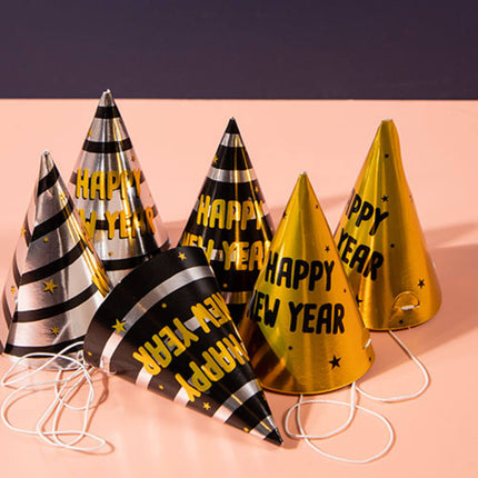 Feestbazaar Feesthoedjes BlackGold HNY 10 cm (6st)