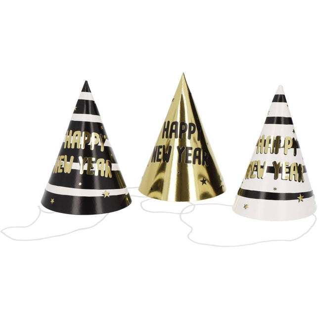 Feestbazaar Feesthoedjes BlackGold HNY 10 cm (6st)