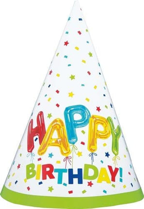 Feestbazaar Feesthoedjes Happy Birthday Ballonprint - 8 Stuks