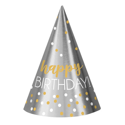 Feestbazaar Feesthoedjes Happy Birthday Zilver/Goud (12st)