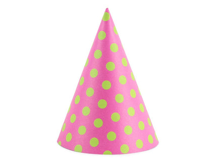 Feestbazaar Feesthoedjes Roze Met Groene Stippen - 6 Stuks