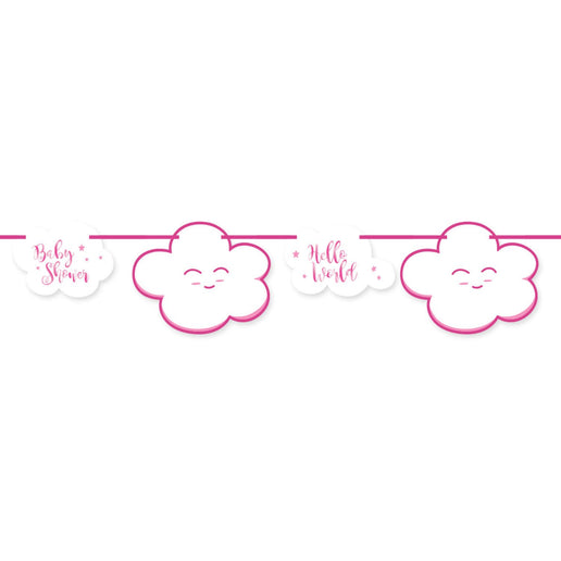 Feestbazaar Feestslinger Babyshower Roze Wolkjes - 4 Meter
