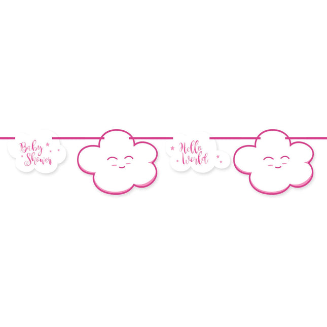 Feestbazaar Feestslinger Babyshower Roze Wolkjes - 4 Meter