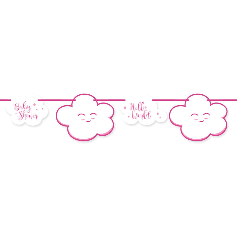 Feestbazaar Feestslinger Babyshower Roze Wolkjes - 4 Meter