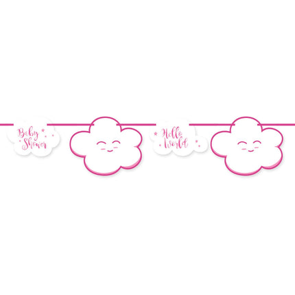 Feestbazaar Feestslinger Babyshower Roze Wolkjes - 4 Meter