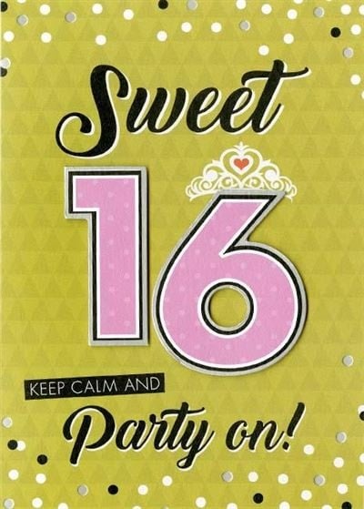 Feestbazaar Felicitatiekaart Verjaardag Sweet 16 'Keep Calm And Party On'
