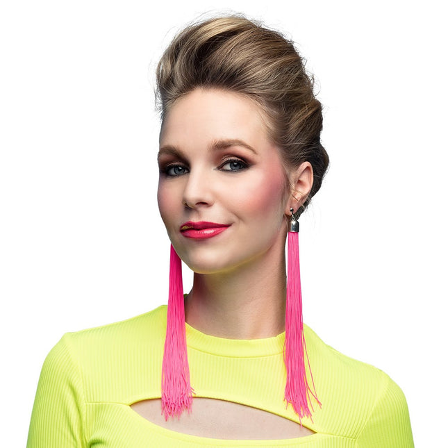 Feestbazaar Festival Oorbellen Neon Roze (20cm)
