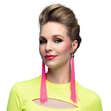 Feestbazaar Festival Oorbellen Neon Roze (20cm)