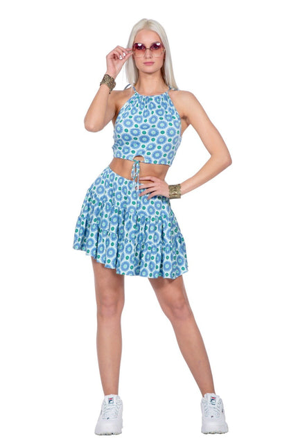 Feestbazaar Festival Outfit Dames 2-delig Blue Flowers