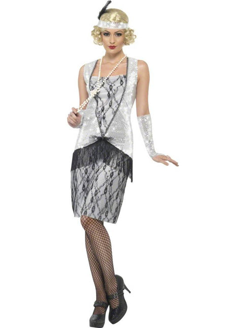 Feestbazaar Flapper kostuum zilver