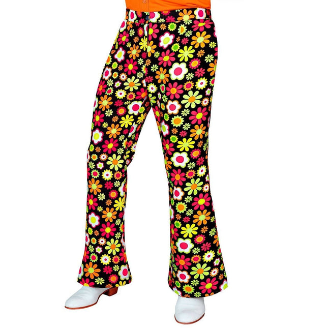 Feestbazaar Flared Broek 60's Bloemen Zwart Heren