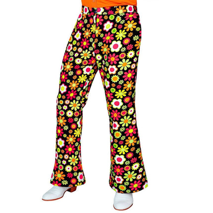 Feestbazaar Flared Broek 60's Bloemen Zwart Heren