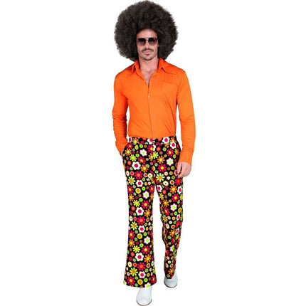 Feestbazaar Flared Broek 60's Bloemen Zwart Heren