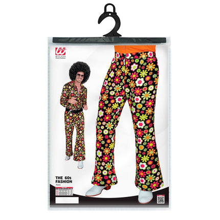 Feestbazaar Flared Broek 60's Bloemen Zwart Heren