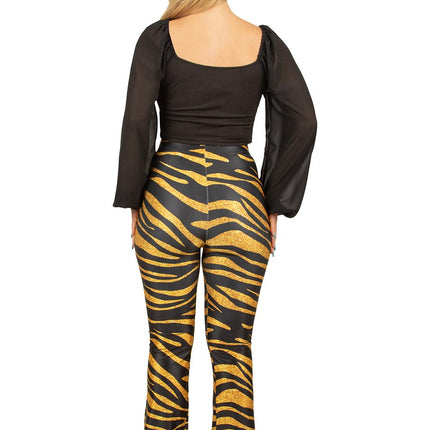 Feestbazaar Flared Broek Tijgerprint Goud Dames