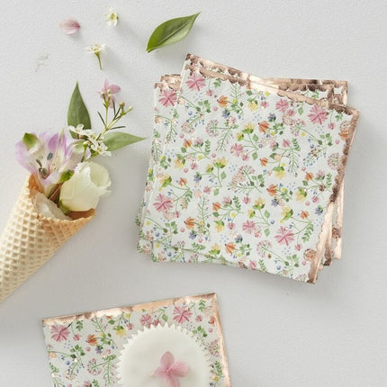 Feestbazaar Floral Servetten rosé goud (16st)