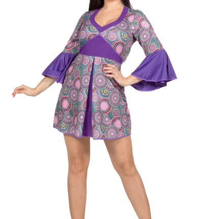 Feestbazaar Flower Power Jurk Groovy Paars