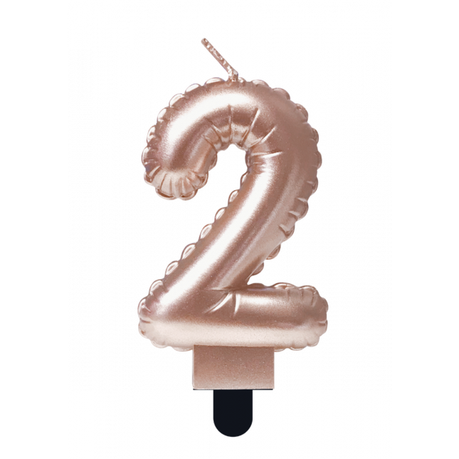 Feestbazaar Folie Ballon Kaarsje Cijfer '2' Rose Goud