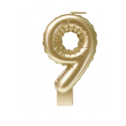 Feestbazaar Folie Ballon Kaarsje Cijfer '9' Goud