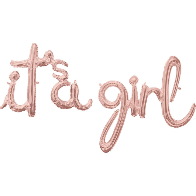 Feestbazaar Folie Ballonnen 'It's A Girl' Rosé Goud