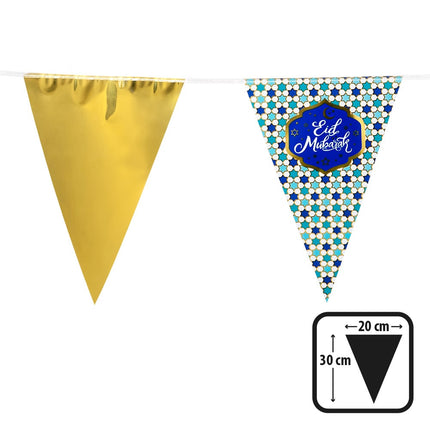 Feestbazaar Folie Vlaggenlijn Eid Mubarak Blauw/Goud (6m)