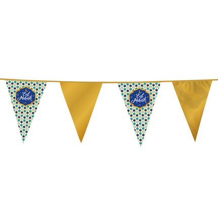 Feestbazaar Folie Vlaggenlijn Eid Mubarak Blauw/Goud (6m)