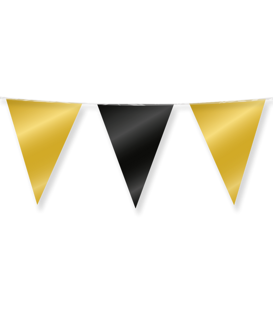 Feestbazaar Folie Vlaggenlijn Goud/Zwart (10m)