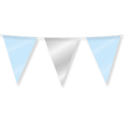 Feestbazaar Folie Vlaggenlijn Lichtblauw/Zilver (10m)