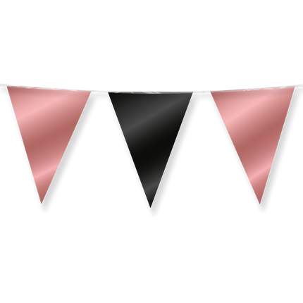 Feestbazaar Folie Vlaggenlijn Roségoud/Zwart (10m)