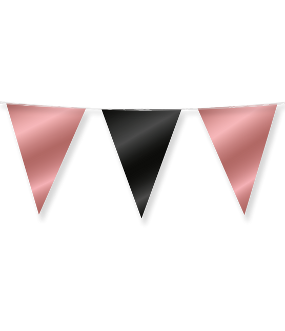 Feestbazaar Folie Vlaggenlijn Roségoud/Zwart (10m)