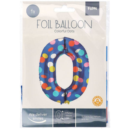 Feestbazaar Folieballon '0' Kleurrijke Stippen