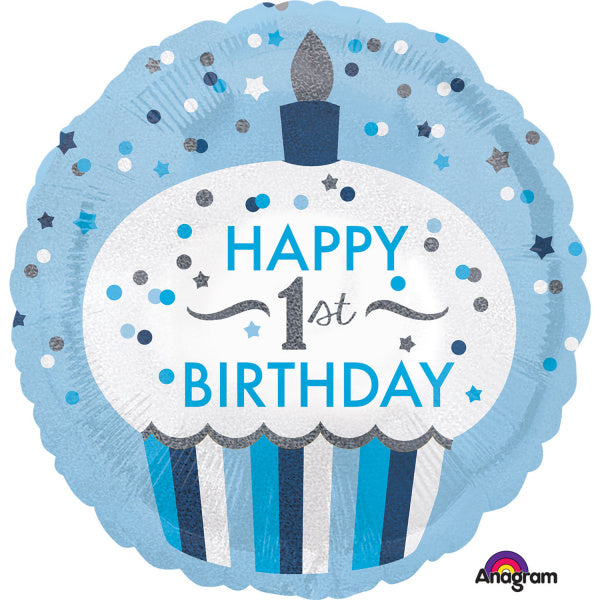 Feestbazaar Folieballon 1 Jaar Cupcake Blauw Rond (43cm)