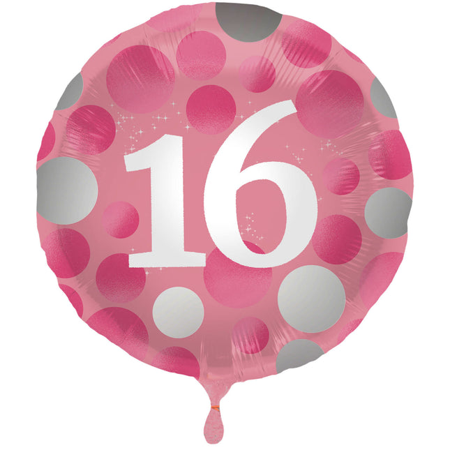 Feestbazaar Folieballon 16 Jaar Glossy Pink - 45cm