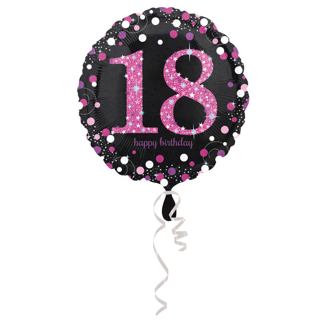 Feestbazaar FolieBallon 18 jaar happy birthday sparkling pink 43cm