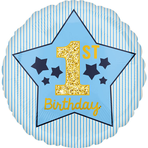 Feestbazaar Folieballon 1st Birthday Blauw/Goud - 45cm